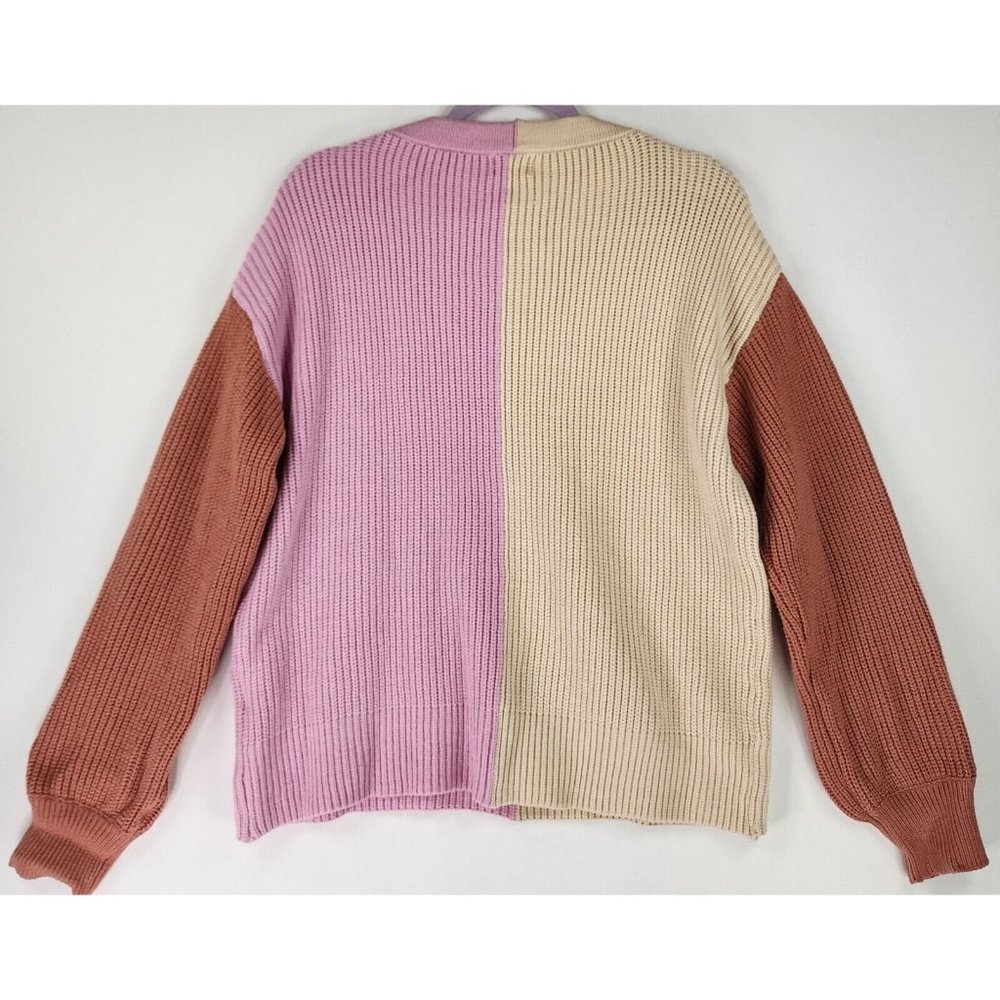 Dee Elly Sweater Womens Small Multi Color Block V Neck Knit Preppy Drop Shoulder - Picture 2 of 13